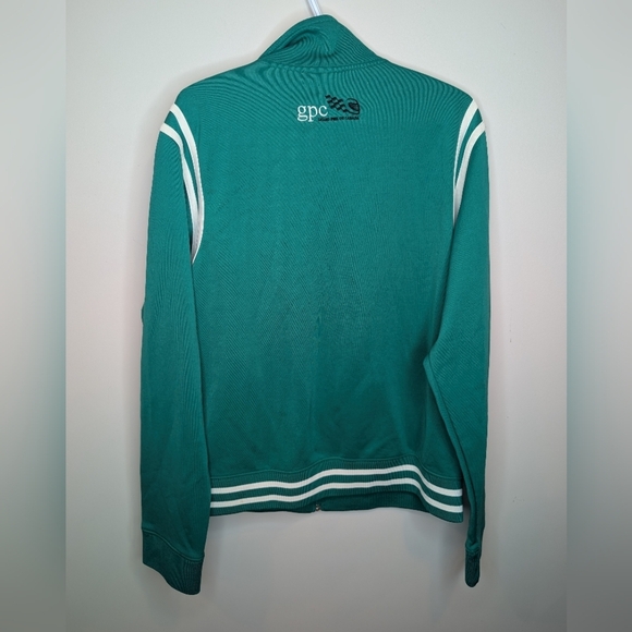 Vintage Budweiser GPC Green White Striped Zip Up Sweater Jacket Large Mens - Picture 2 of 8